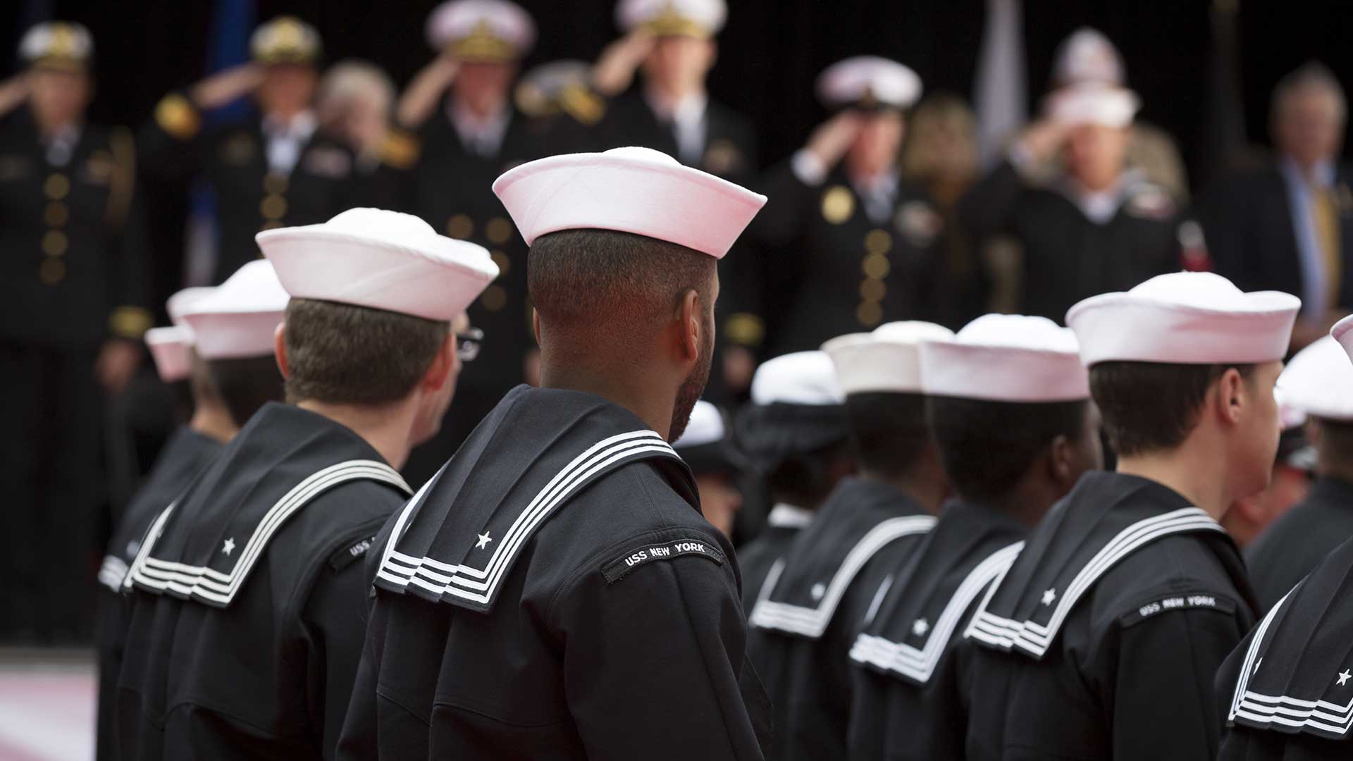 US Navy members standing in formation