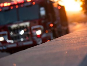 Fire truck at sunset